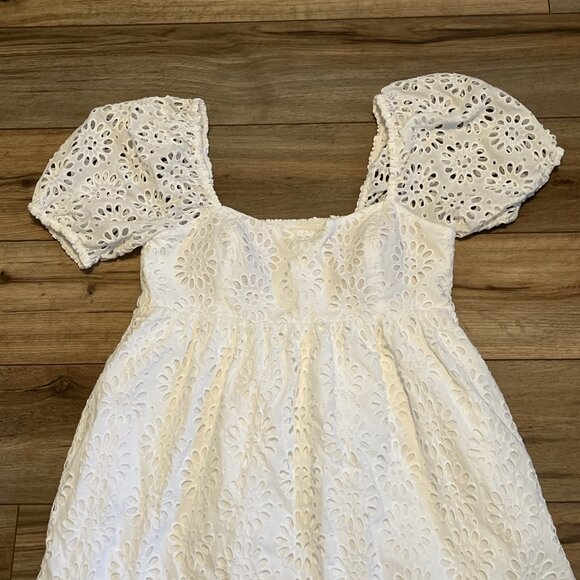 Lilly Pulitzer Kay Short Sleeve Eyelet Dress SZ 12 Resort White Pockets Crochet - Picture 2 of 11